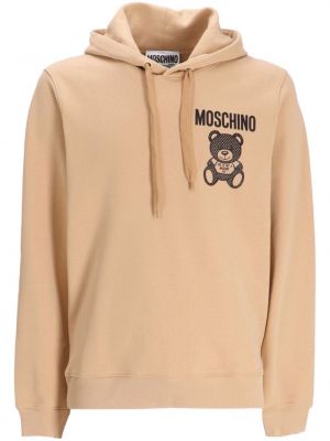 Pamučna hoodie s kapuljačom s printom Moschino smeđa