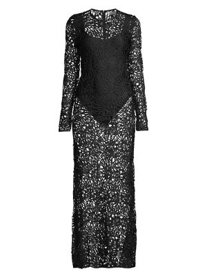 Кружевное длинное платье с геометрическим узором Delfi черное