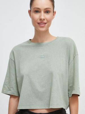 Laza szabású fleece pamut póló Adidas zöld