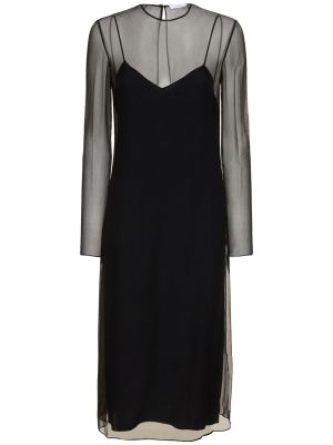 Прозрачна копринена миди рокля Ferragamo черно