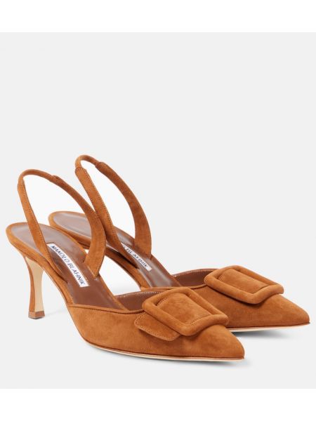 Slingback mocka pumpar med remmar Manolo Blahnik brun