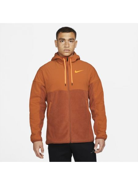 Męska bluza treningowa na zimę z kapturem i zamkiem na całej długości Nike Therma-FIT - Pomarańczowy
