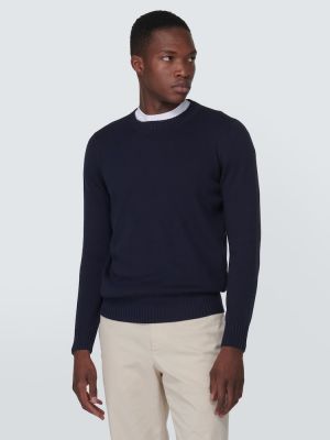 Kokvilnas džemperis bez kapuces Brunello Cucinelli zils