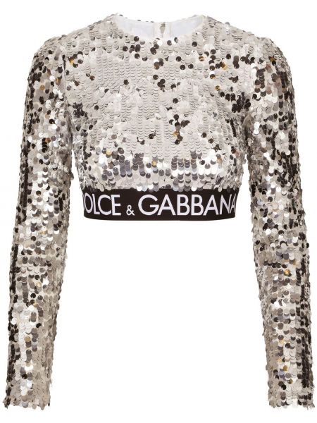Crop top su blizgučiais Dolce & Gabbana sidabrinė