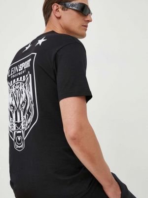 Спортивная хлопковая футболка с принтом Plein Sport черная