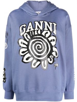 Raštuotas medvilninis džemperis su gobtuvu Ganni