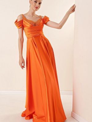 Drapírozott szatén estélyi ruha By Saygı narancsszínű