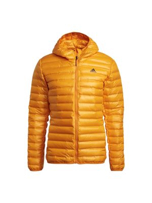 Péřová bunda s kapucí Adidas oranžová
