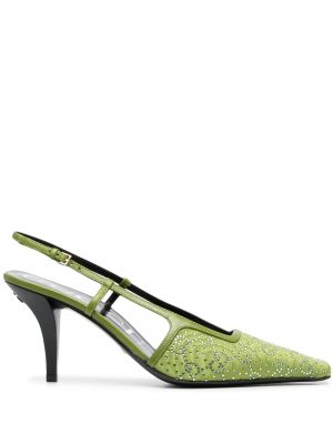 Pantofi cu toc slingback de cristal Gucci verde