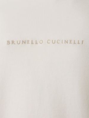 Sudadera con bordado de algodón Brunello Cucinelli blanco