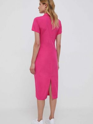 Bavlněné midi šaty Tommy Hilfiger růžové