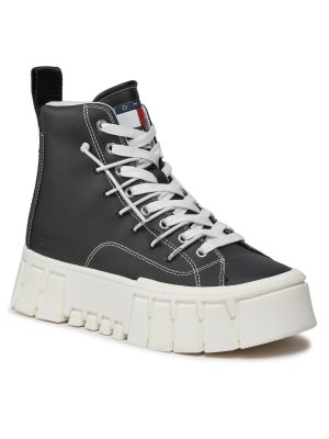 Sneakerși din piele cu platformă Tommy Jeans negru