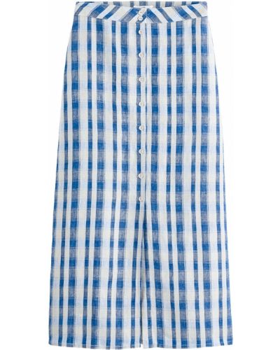 Falda larga de lino con estampado La Redoute Collections azul