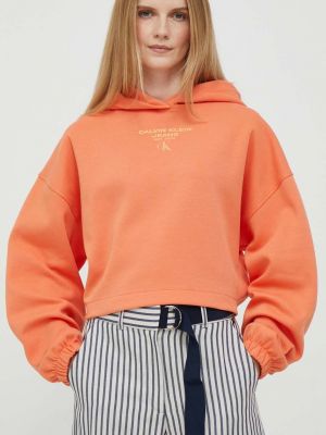Bluza z kapturem z nadrukiem Calvin Klein Jeans pomarańczowa