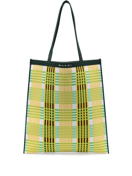 Nakupovalna torba s karirastim vzorcem Marni zelena