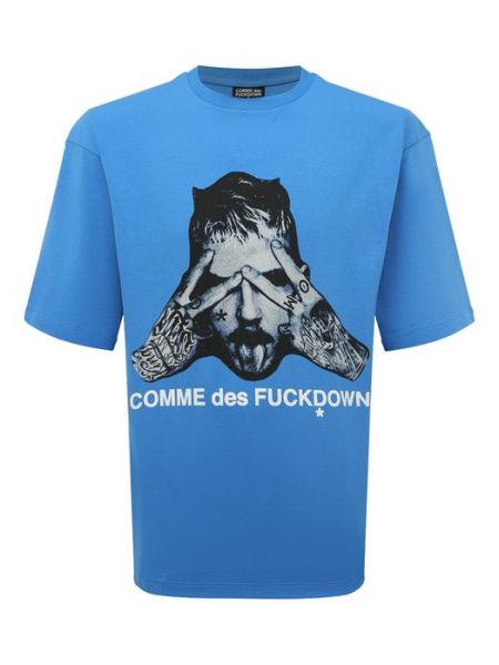 Синяя хлопковая футболка Comme Des Fuckdown