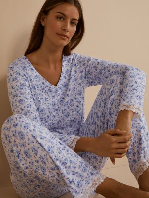 Pijama de flores con estampado Eileen West azul