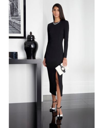 Sukienka midi z wiskozy z dżerseju Ralph Lauren Collection czarna