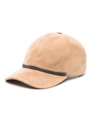 Seemisnahksed nokamüts helmedega Brunello Cucinelli pruun