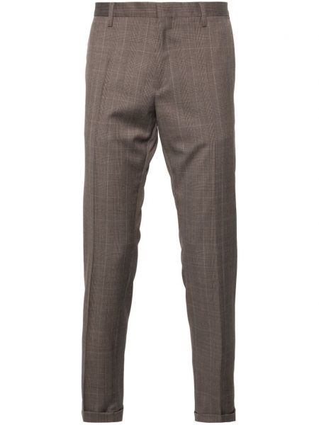 Vlněné kalhoty s lisovaným záhybem Paul Smith hnědé