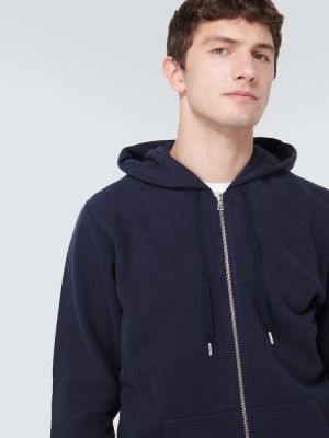 Pamučna hoodie s kapuljačom Sunspel plava