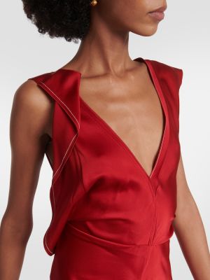 Satynowa sukienka midi koronkowa drapowana Victoria Beckham czerwona