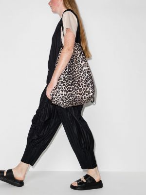 Bolso shopper con cordones con estampado leopardo Ganni negro