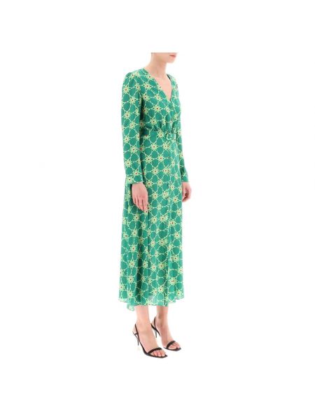 Vestido midi de seda con estampado con estampado geométrico Saloni verde