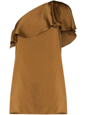 Vestido de cóctel con volantes Saint Laurent marrón