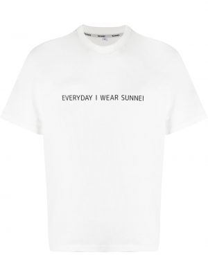 T-shirt avec imprimé slogan en coton à imprimé Sunnei blanc