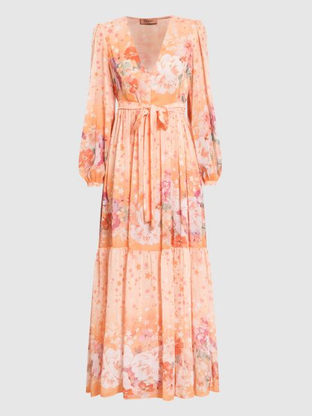 Оранжевое длинное платье в цветочек с принтом Twin-set