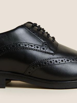 Mens M&S Collection Wide Fit Airflex™ Leather Brogues - Black, Black M&s Collection