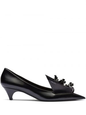 Кожени полуотворени обувки на цветя Prada черно