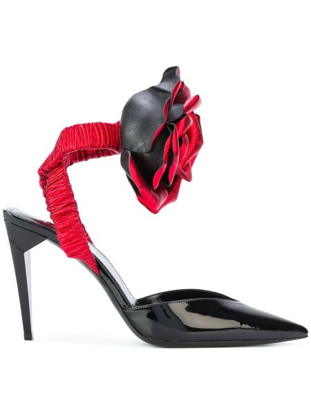 Полуотворени обувки на цветя Saint Laurent черно