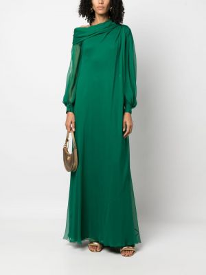 Asymetrické večerní šaty s dlouhými rukávy Alberta Ferretti zelené