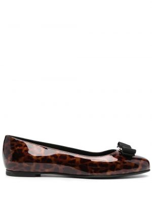 Leopard trykt bue ballerinasko Salvatore Ferragamo brun