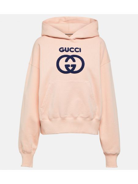 Kokvilnas kapučdžemperis ar izšuvumiem džersija Gucci rozā