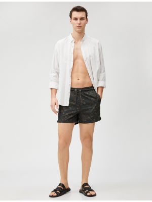Pantaloni scurți cu șireturi cu imagine cu imprimeu geometric Koton gri