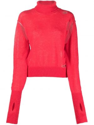 Пуловер с протрити краища Mm6 Maison Margiela розово