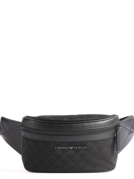 Жаккардовая хлопковая поясная сумка Emporio Armani черная