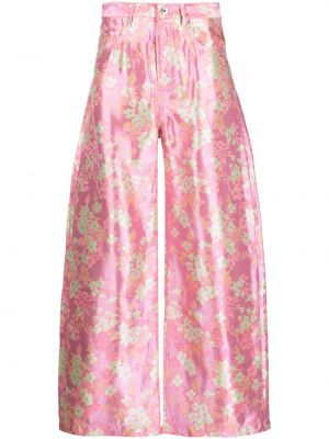 Růžové květinové rovné kalhoty s potiskem relaxed fit Marques'almeida