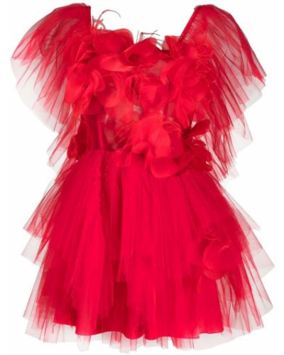 Tylové kvetinové mini šaty Loulou červená