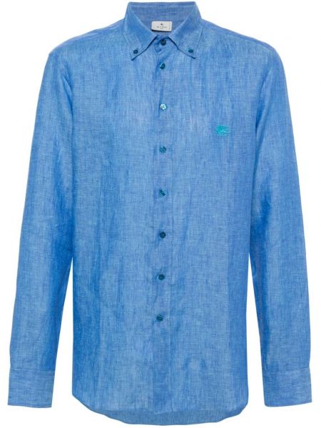 Lininė siuvinėta marškiniai Etro mėlyna