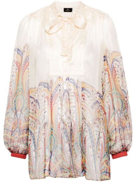 Копринена блуза с принт Etro бяло
