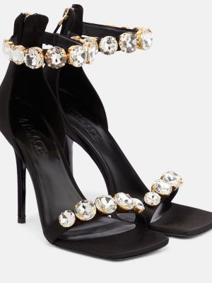Saténové sandále Versace čierna