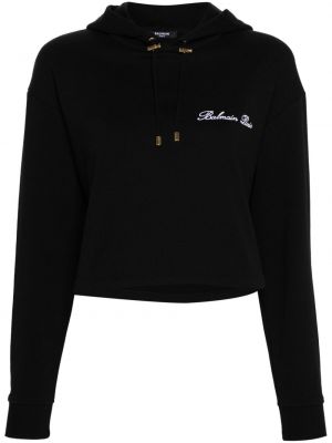 Pamučna hoodie s kapuljačom s vezom Balmain crna