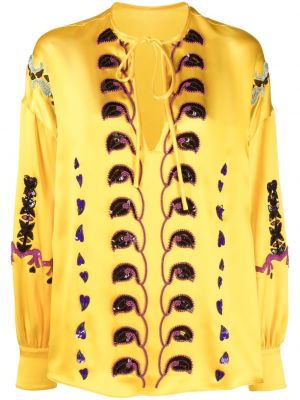Копринена блуза Valentino Garavani жълто