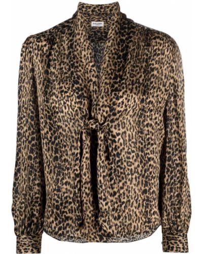 Blusa de seda con estampado leopardo Saint Laurent