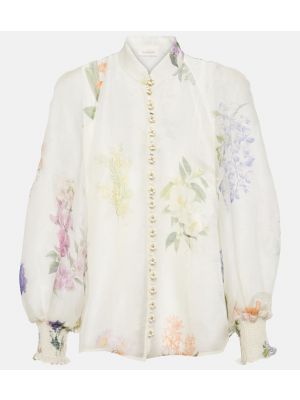 Camicetta di lino di seta a fiori Zimmermann bianco