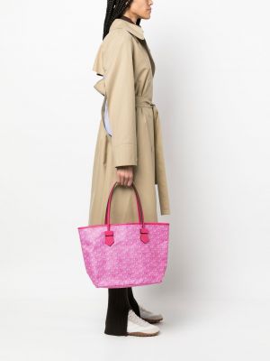 Leder shopper handtasche mit print Moreau pink